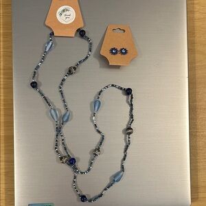 Vintage Blue Beaded Necklace and NWOT Earring Set